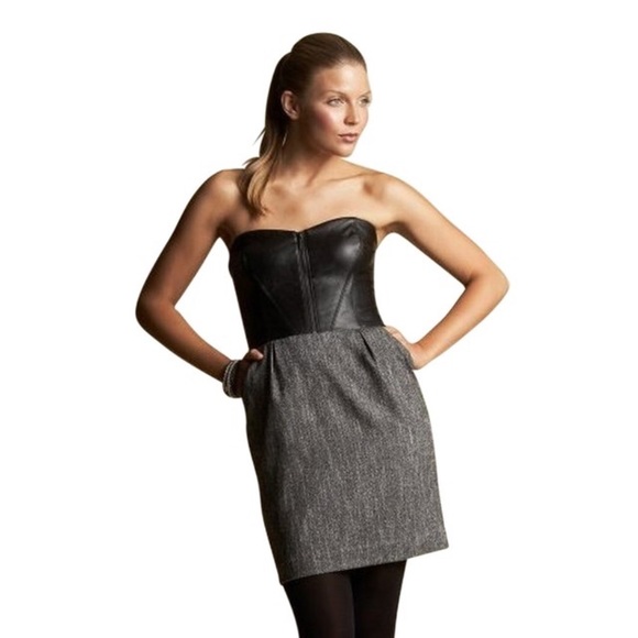 🆕 bebe Leather Tweed Bustier Strapless Dress sz 0 - Picture 5 of 5
